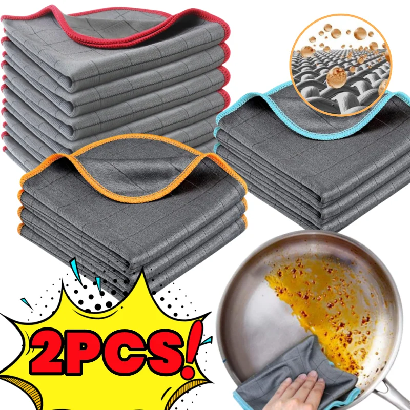 2/1PCS Panno per pulizia in microfibra di carbonio Panno multifunzione Senza pelucchi Riutilizzabile Panno per lavare i piatti da cucina Panno per lucidare le finestre