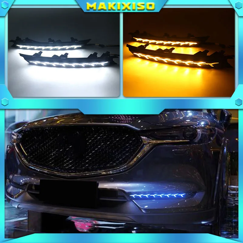 2Pcs DRL 12V LED Daytime Running Light Fog Lamp Decoration For Mazda CX-5 CX5 2017 2018 2019 Flowing Turn Signal