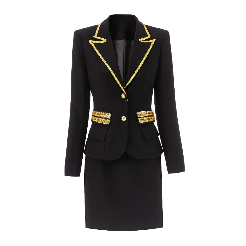 High-end professional suit women's black gold color scheme gold trim decoration workplace banquet