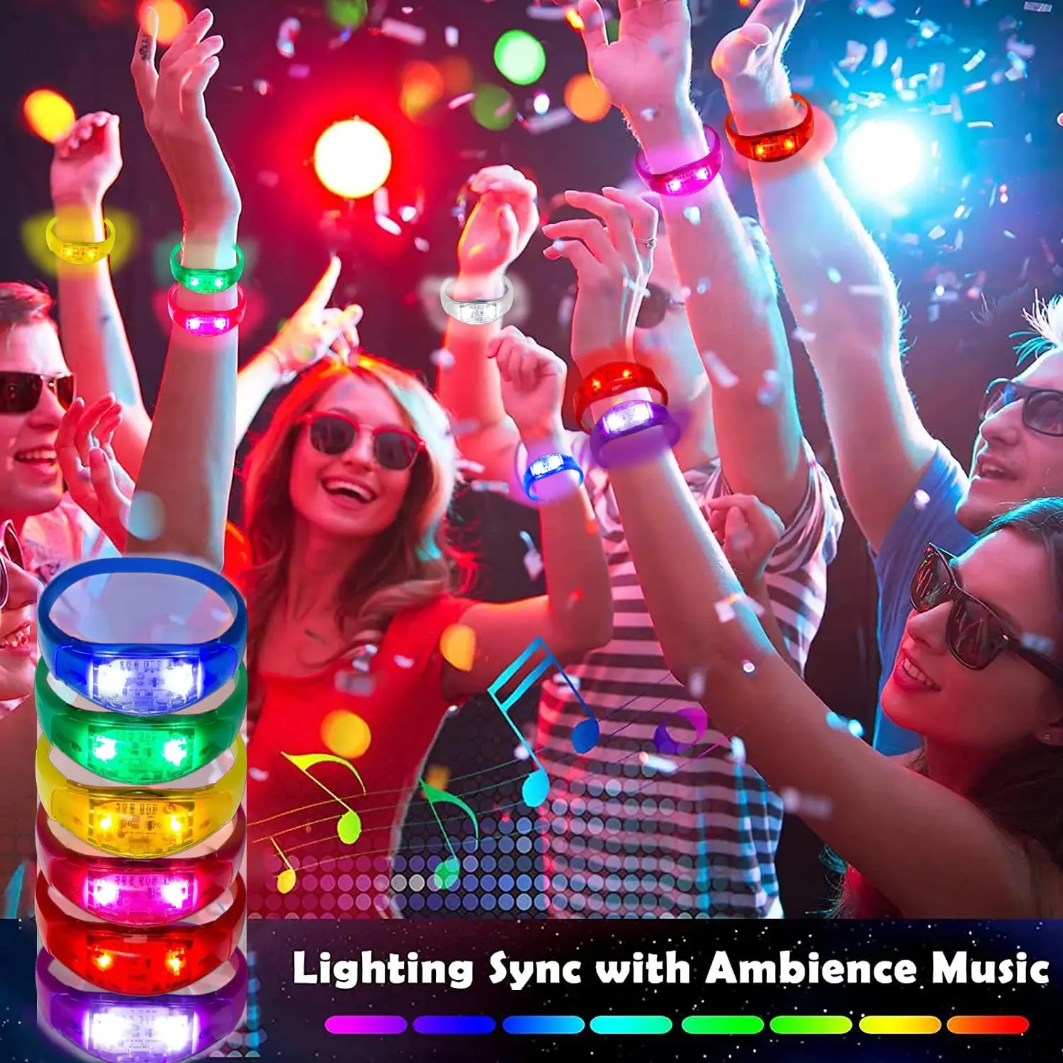 12-240PCS LED Glow Bracelets Sound Activated Flashing Light Up Bracelet for New Years Eve Music Control Concerts Night Events