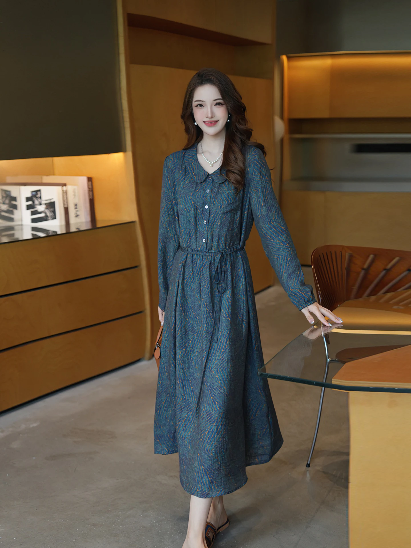 

Винтажная женская юбка-трапеция Ele с высокой талией, длинная, с воротником, удобная для повседневной носки, комфортная посадка для ранней осени