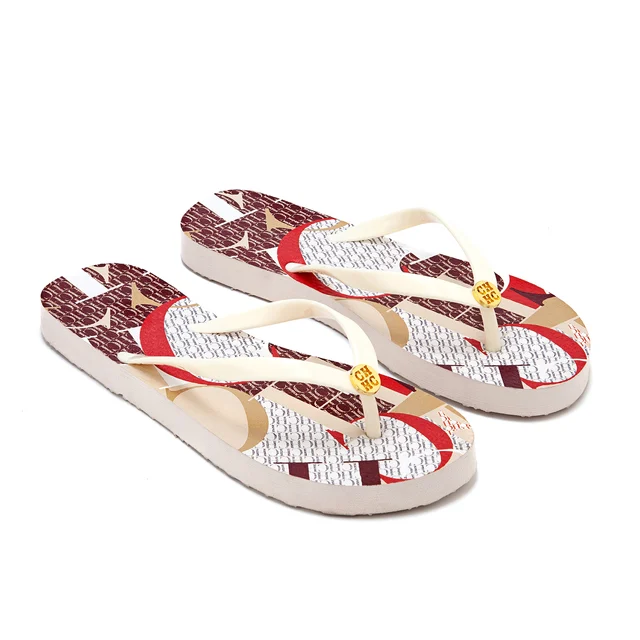 Beige Geometric Flip Flops Letter Pattern Non Slip Design Minimalist Commute Vacation Style Red Gift Box