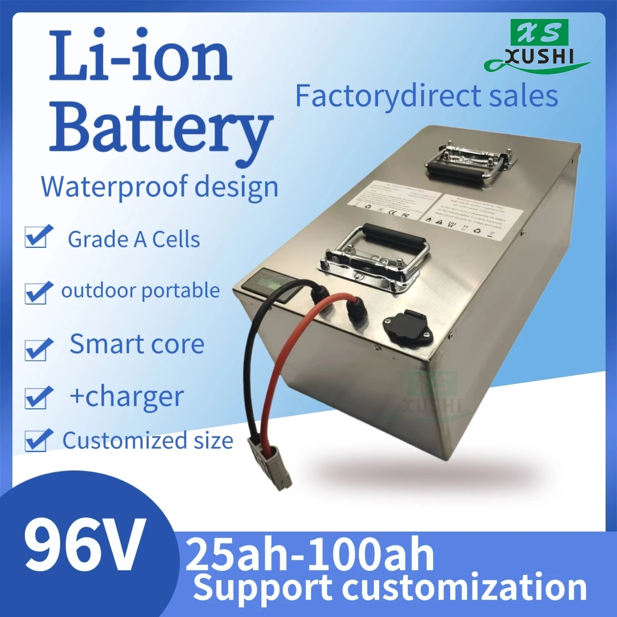 

XS Batterie lithium-ion 96V 100Ah, 30Ah, 40Ah, 50Ah, 80Ah, Bluetooth, BMS, 5000W, pour moteur, robot, scooter, moto, AGV + cha