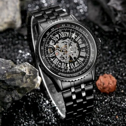 Luxury Brand Luminous Automatic Mechanical Watches Man Skeleton White Dial Steel Band Mens Watch Bracelet Wrist Watch Gift