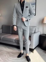(Jacket + Pants) High End Brand Boutique Solid Color Mens Casual Business Office Suit Groom Wedding Dress Party Blazer Trousers 6