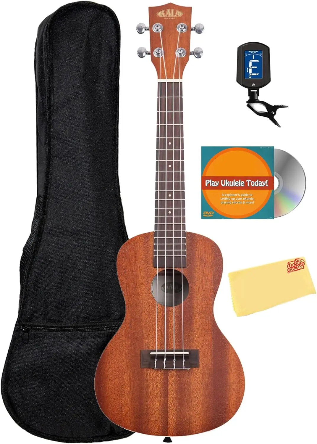 Mahogany Concert Ukulele Bundle with Gig Bag, Tuner, Austin Bazaar Instructional DVD, and Polishing Cloth