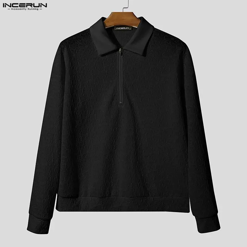 INCERUN Men Shirt Jacquard Lapel Long Sleeve See Through Zipper Men Clothing Sexy Loose Streetwear Fashion Casual Male Shirts