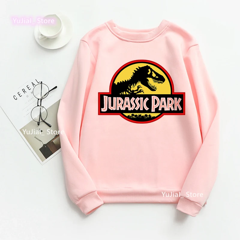 Dinossauro parque jurássico feminino impressão gráfica moletom, Jumper de manga comprida, roupas engraçadas Harajuku, mundo jurássico kawaii