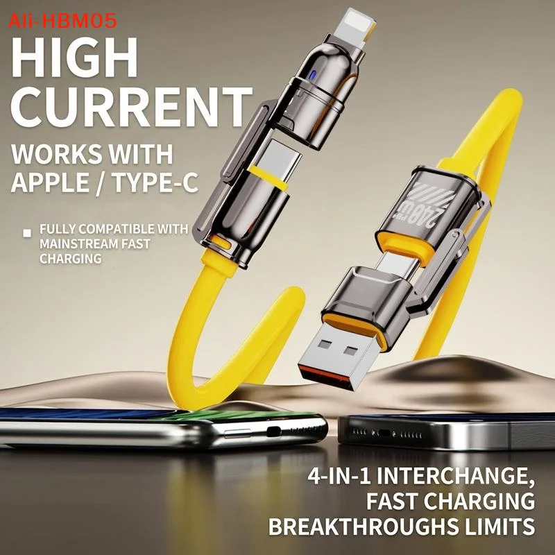 (HB05)4 In 1 Multi Interface Charging Cable With 66W Fast Charging Universal Compatibility Perfect For Home Office Travel Use