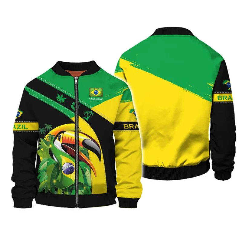 Fashion Brazil National Emblem 3D Print Jacket For Mens Clothing Street Hip-hop Zip Up Coat Loose Chaquetas Hombre Women Jackets