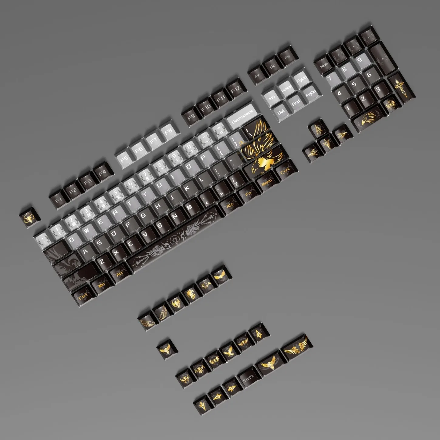 

Twilight Golden Eagle Grey Personalized PBT Thermal Sublimation 132 Key Mechanical Keyboard Keycaps Cherry Height Keycaps