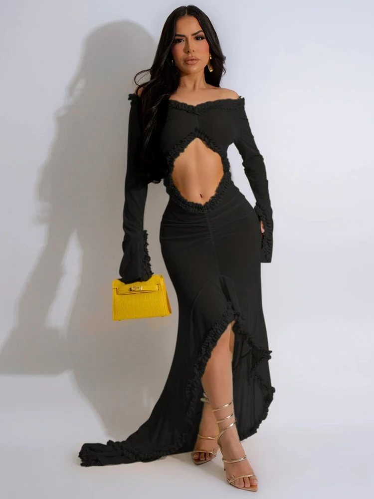 Sexy elegante Kleider für Frauen, V-Ausschnitt, schulterfreies Kleid, Körperform, Damen, transparent, durchsichtige Kleider, ausgeschnittene Taille