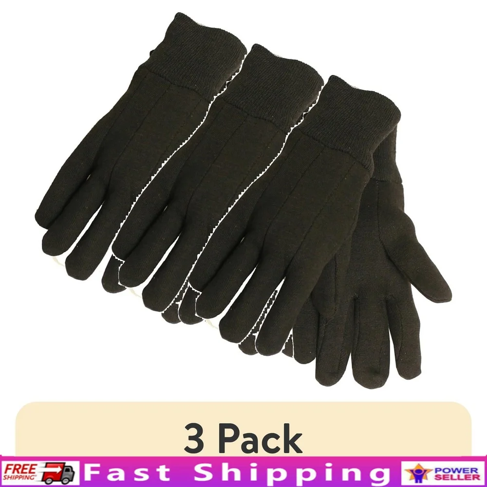 

Men's Brown Jersey Gloves 3 Pack Multi-Purpose Work Gardening Repair Durable Knit Cuffs Snug Fit All-Purpose Hand Protection