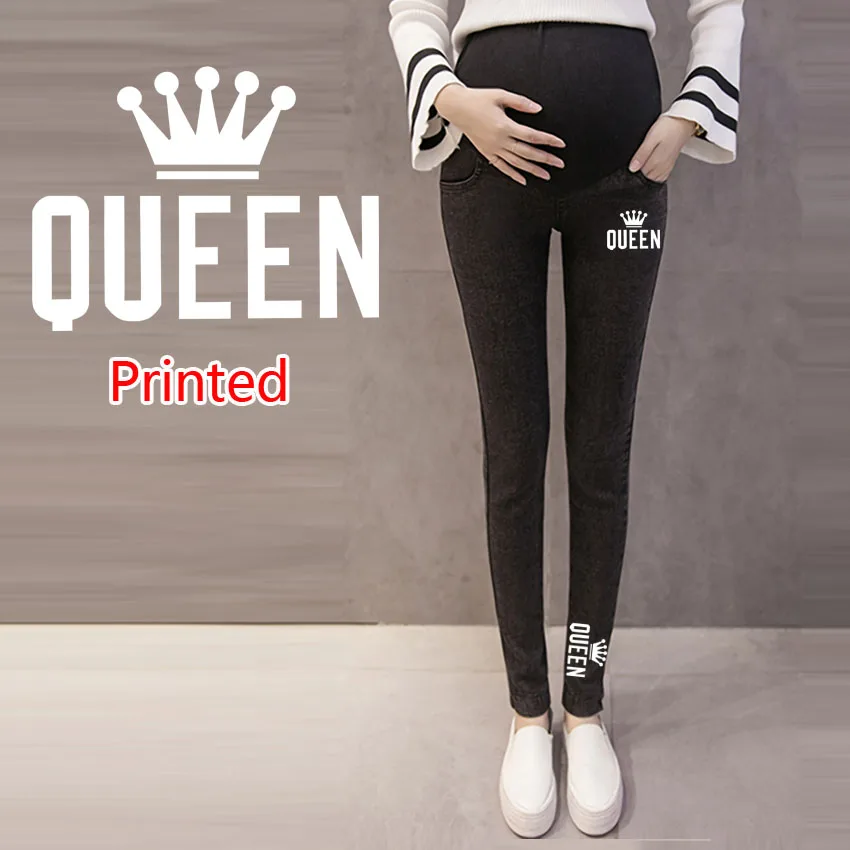

Джинсовые джинсы для беременных, брюки с принтом королевы, одежда для беременных, леггинсы для кормящих беременных, джинсы Gravidas, одежда для беременных