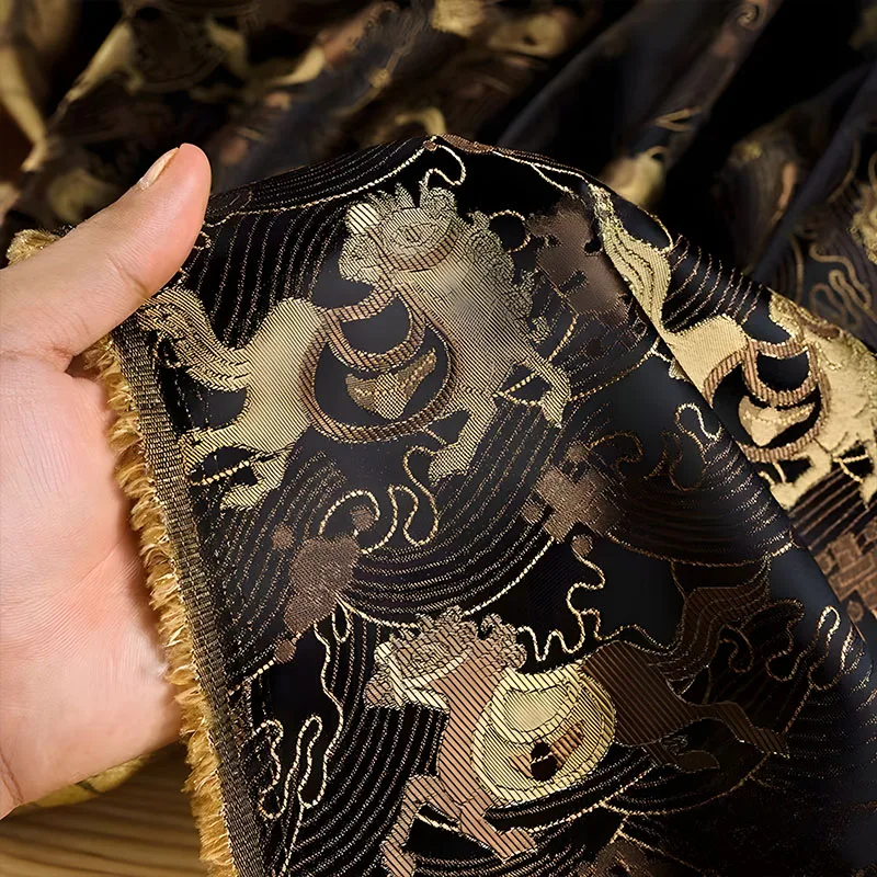 

50cmx150cm Elegant Black Gold Blended Linen Fabric Soft Glossy for Clothing Sewing Home Decor Embroidery