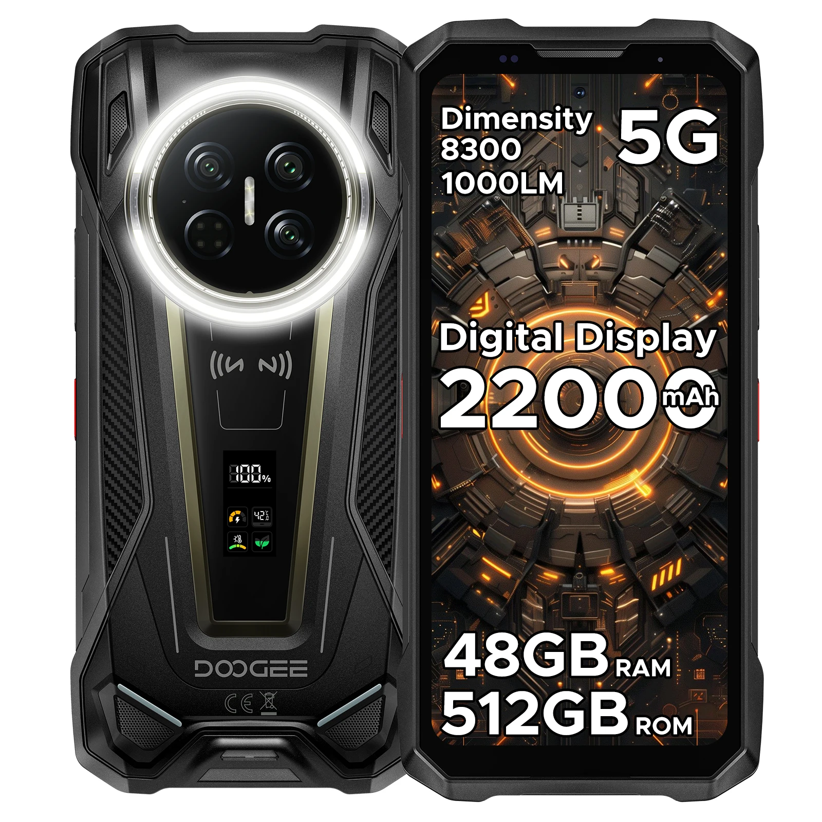 DOOGEE V Max 2 Robustes Smartphone 22000mAh Dimensity 8300 48GB(16GB+32GB) 512GB 6,78'' Bildschirm Duale Campinglampe Android16 Smartphone