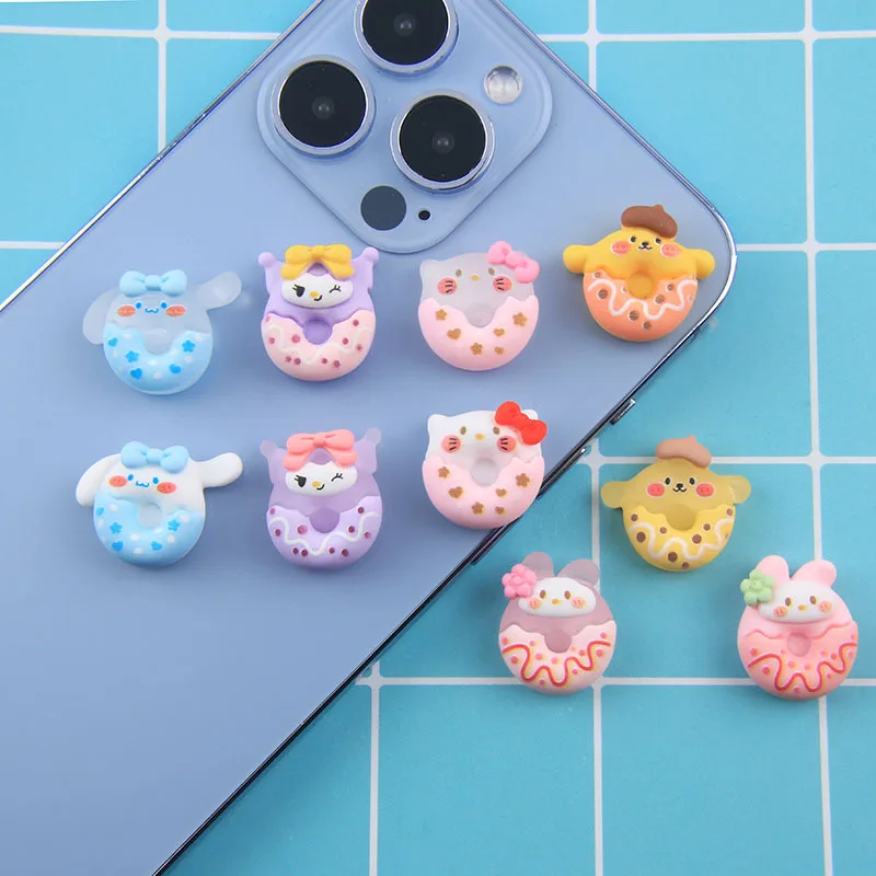 10Pcs/set Sanrios Hellokittys Melody Cinnamoroll cartoon donut shape Transparent Resin Accessories DIY Handmade Material