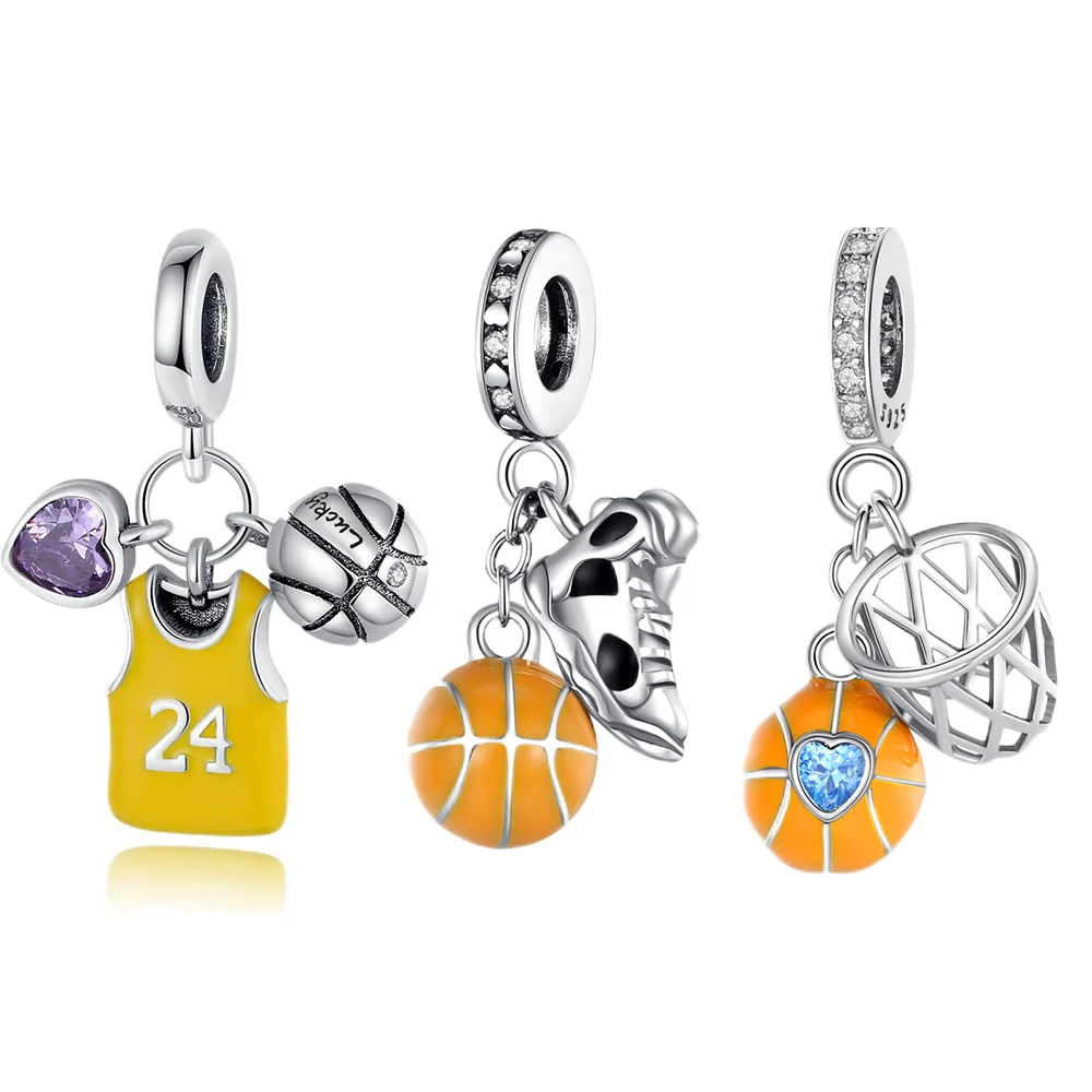 NO.24 Basketball Jerseys Sneakers Sports BeadsSanta Claus Pendant Christmas Snowman Series Silver Colors  Pendant for Original B