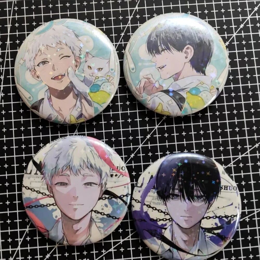 4pcs/set Anime The Summer Hikaru Died Tsujinaka Yoshinori Cosplay COSTUME Badge Pin SPTE Tinplate Brooch Prop Xmas Gift