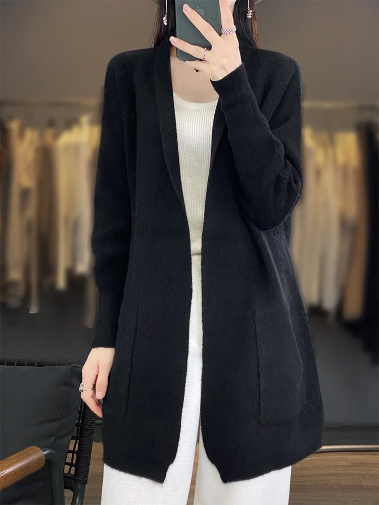 100% Pure Wool Coat Women\'s Clothing Knitted Cardigan Casual Loose Large Size Shirt Autumn Winter New Thick Warm Long Top Korean