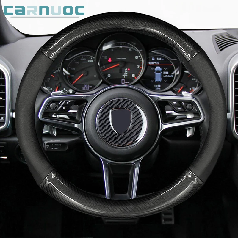 

For Porsche MACAN Cayenne 2014 2015 2016 2017 2018 2019 Carbon Fiber Steering Wheel Logo Stickers Car Interior Accessories