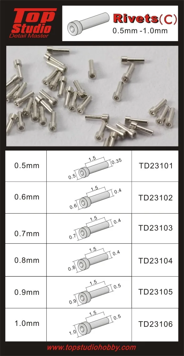 Top Studio 0.8mm sekrup C TD23104 Aksesori Model perakitan dan modifikasi