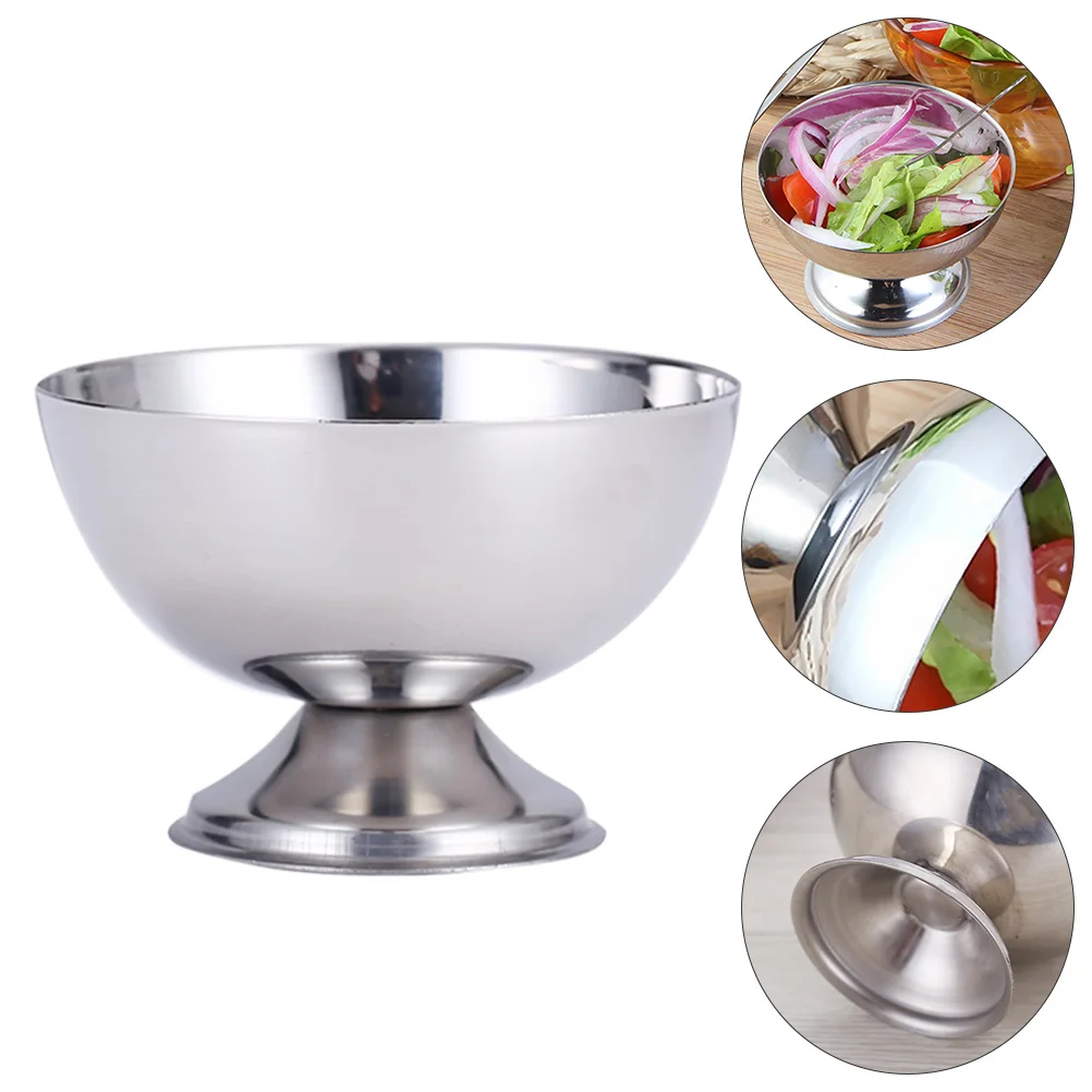 

1Pcs Stainless Steel Dessert Bowl Sweet Fruit Snack Cup High Foot Design Smooth Edge Salad Ice Cream Candy Serving Bowl