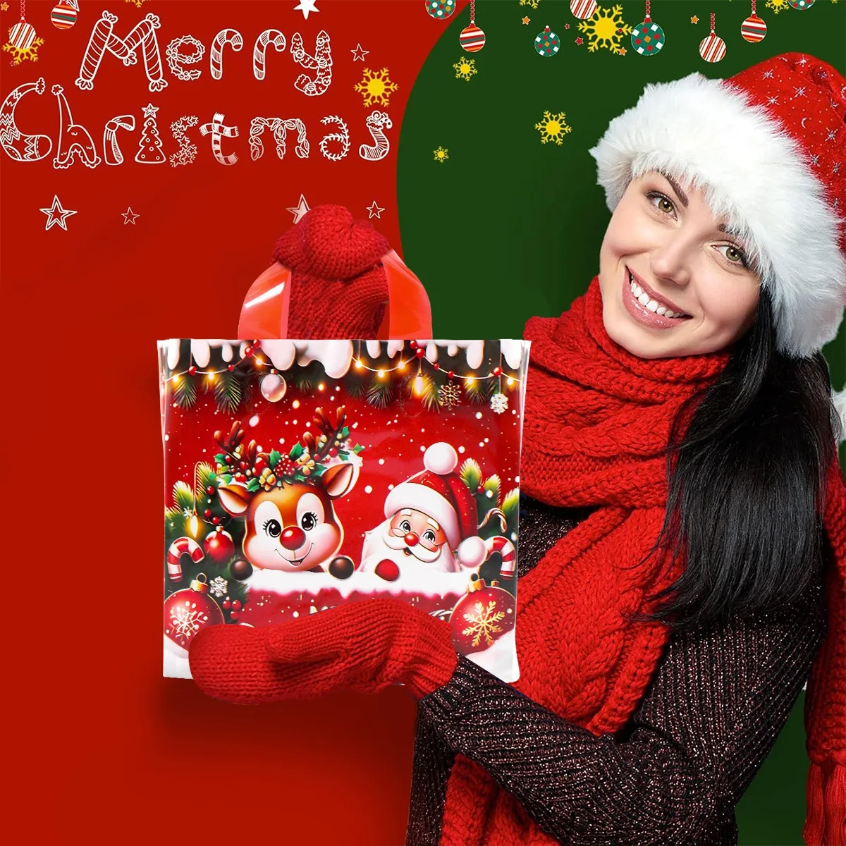 6 Stück Frohe Weihnachten Geschenktüten Santa-Elch-Tragetaschen Navidad Natal Weihnachtsdekoration für Zuhause 2026 Neujahrsgeschenk-Verpackungstaschen – Detail 6