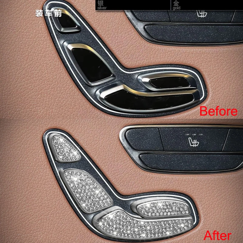 For Mercedes-Benz S Class W222 14-20 Crystal Style Car Front Seat Adjust Buttons Cover Trim