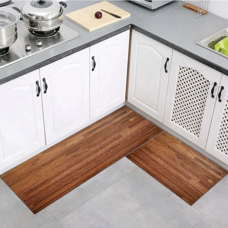 1Pcs Modern Wood Grain Printed Floor Mat Bathroom Kitchen Living Room Bedroom Non-slip Entrance Doormat Rug Carpet Home Decor