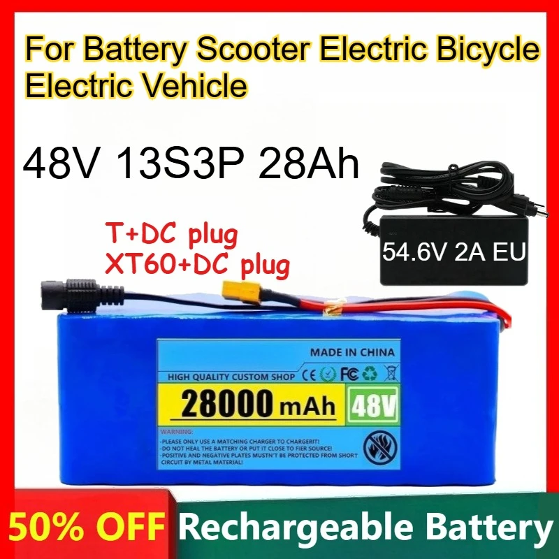 

18650 Lithium Battery Pack 48V 13S3P 28Ah for Battery Scooter Electric Bicycle Electric Vehicle Rechargeable Batteries + Charger