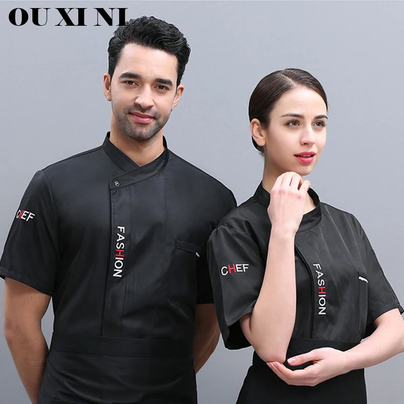 Restaurant Breathable Cook Uniform Summer Men's Short-Sleeved Chef Clothes Hotel Workwear Clothes Canteen Kitchen Jacket