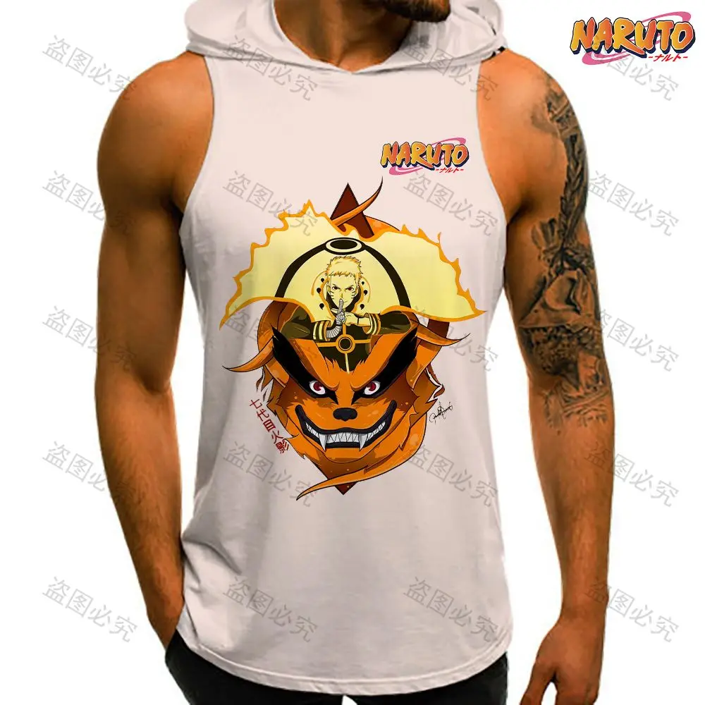 Naruto Clothes for Men Y2k Hooded Vest Gym Clothing 2023 T-shirts Men's Harajuku Style Bodybuilding Oversized Trend Sportswear