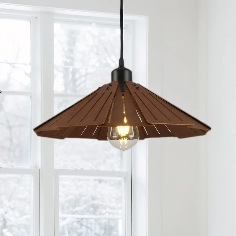 Wabi-sabi designer pendant lights for dining rooms, bars, kitchens, and hallways—retro country straw hat wooden LED decor