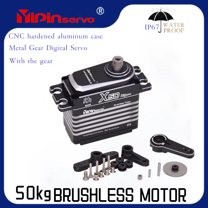 

YIPIN 50KG Large Torque High Voltage CNC Aluminium Shell Metal Gear Brushless Waterproof 1/8 Scale Giant Servo for Large Models