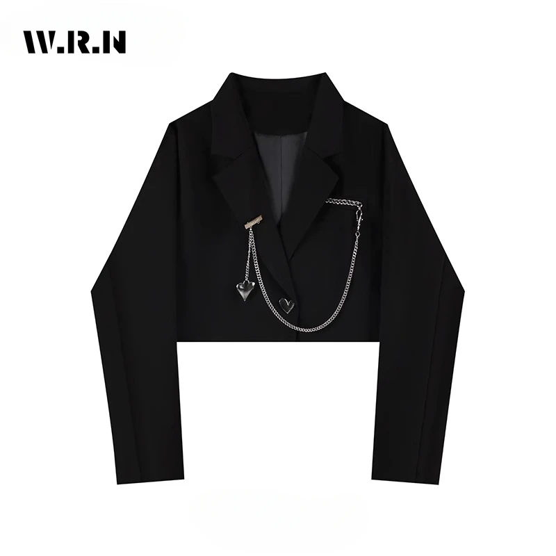 

Office Lady Solid Black Notched Collar Long Sleeve Loose Blazers 2023 Winter Women Vintage Casual Single Button Short Suits