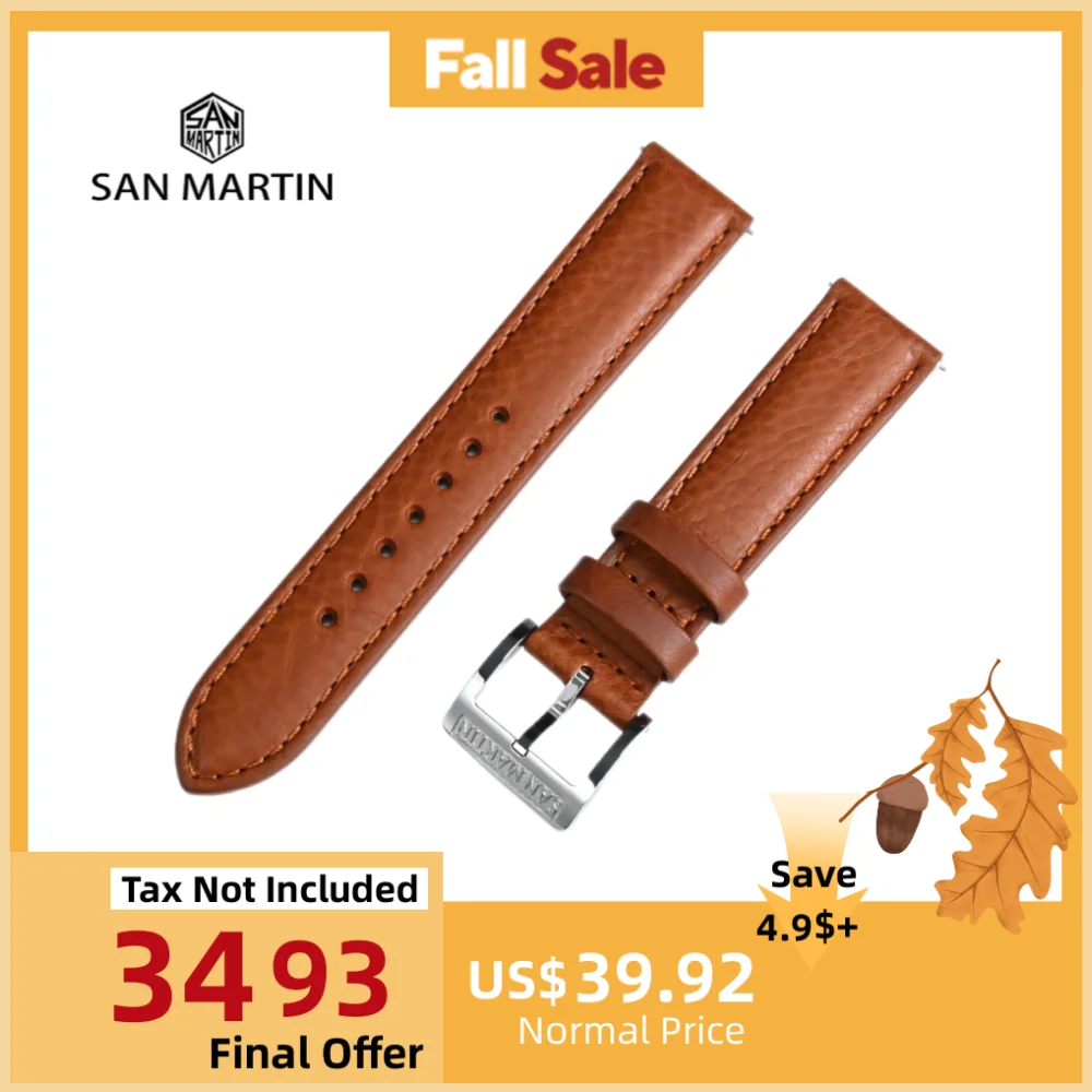 

San Martin 20mm Quick Release Vegetable Tanned Cowhide Leather Watch Strap General Type Natural Litchi Pattern BD0013