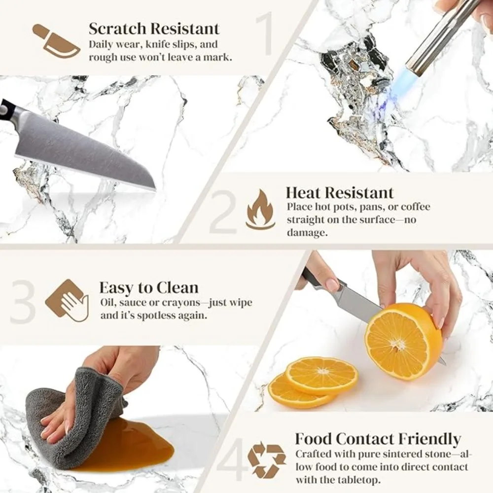 Dining Table with Sintered Stone Tabletop and Metal Legs,70" Rectangular Modern Kitchen & Dining Room Table With 6 Dining Chairs