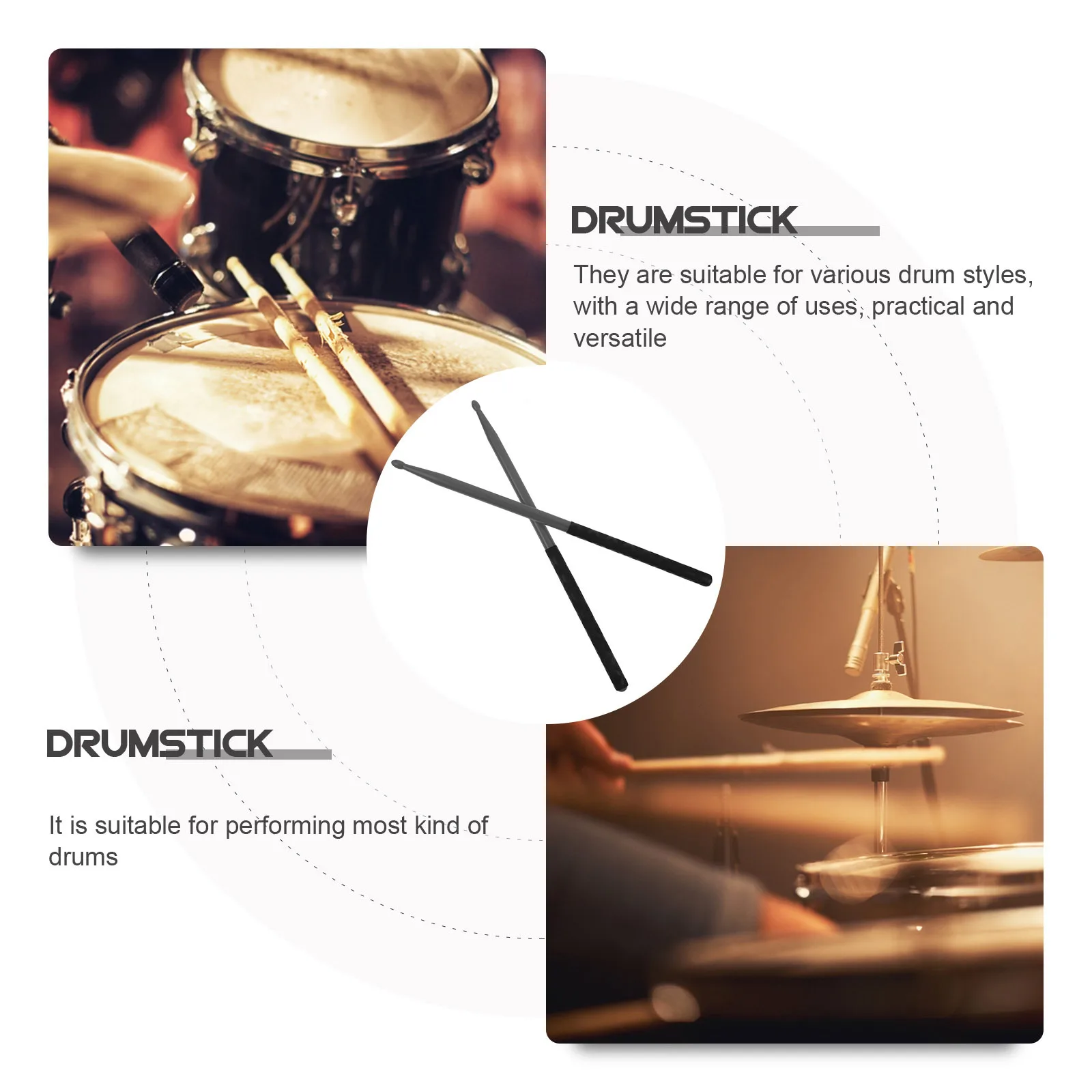 

3Pairs Nylon Tip Drum Sticks Non-Slip Surface Ideal for Drum Practice Beginner Adult Percussion Lightweight Portable Design