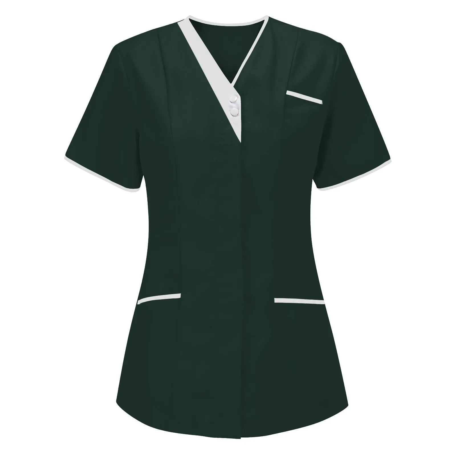 女性の半袖看護服、看護師の低木トップス、ポケットダンガリー、医療看護作業服、チュニックトップ