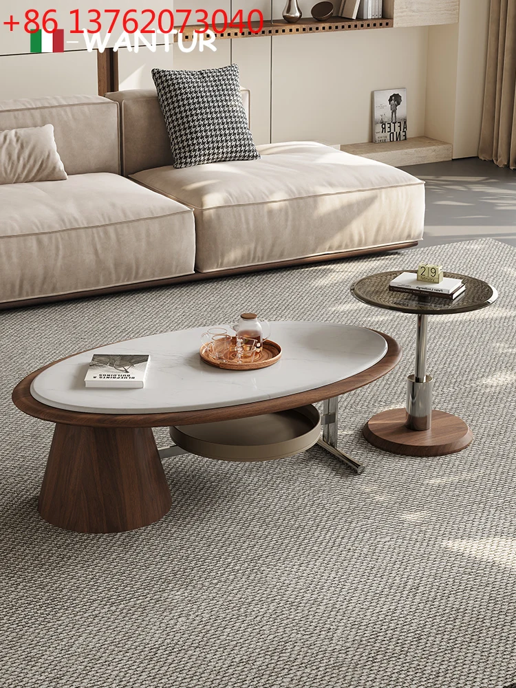 

Italian minimalist microcrystalline stone oval coffee table combination living room household light luxury tea table
