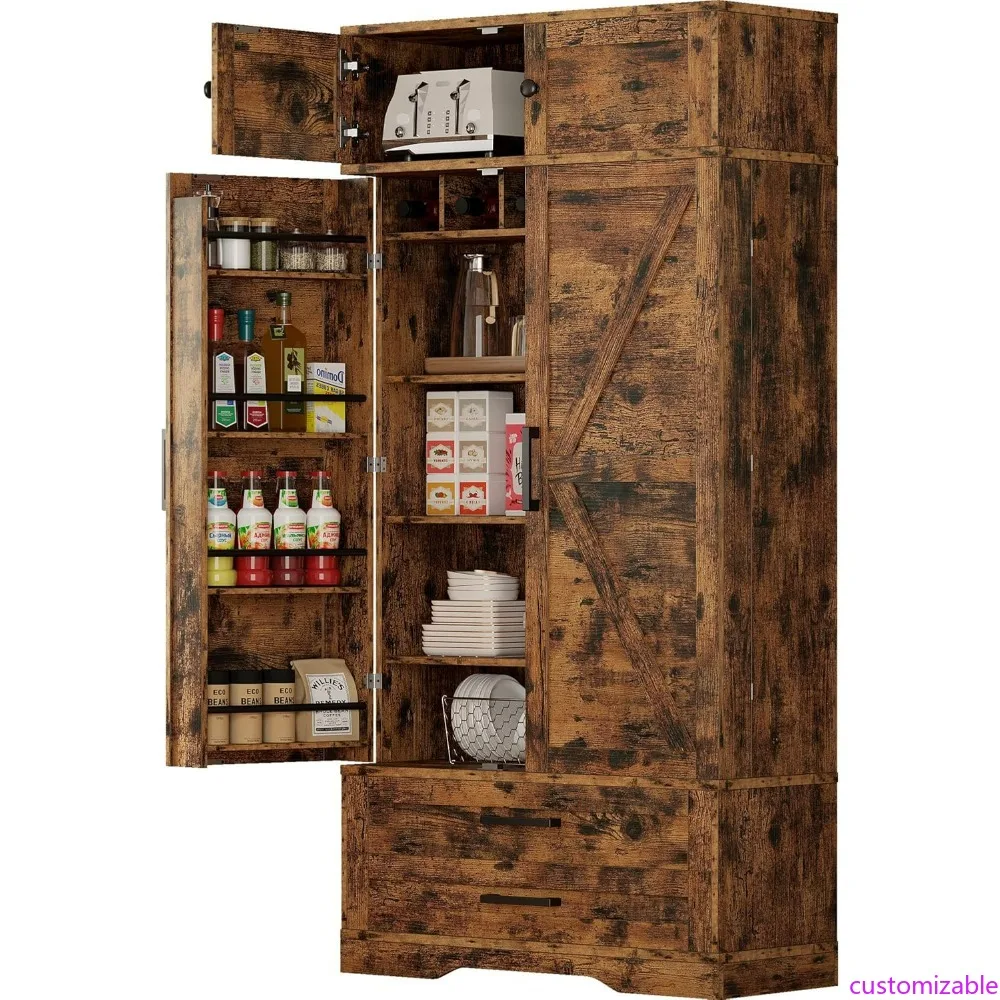 

IRONCK Freestanding Kitchen Pantry, 72 Tall, with 8 Hanging Shelves, 2 Drawers, and Open Storage for Dining Room