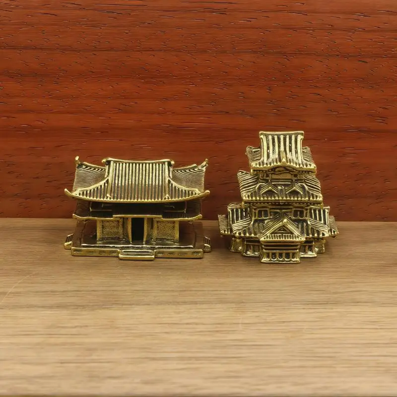 Chinese Ancient Pavilion Brass Figurines Miniature Architecture Home Decor Fairy Garden Fish Tank Ornament