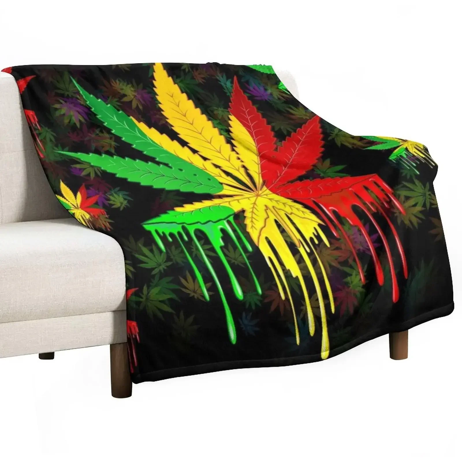 Leaf Rasta Colors Dripping Paint Throw Blanket Thermals For Travel valentine gift ideas Shaggy Loose Blankets