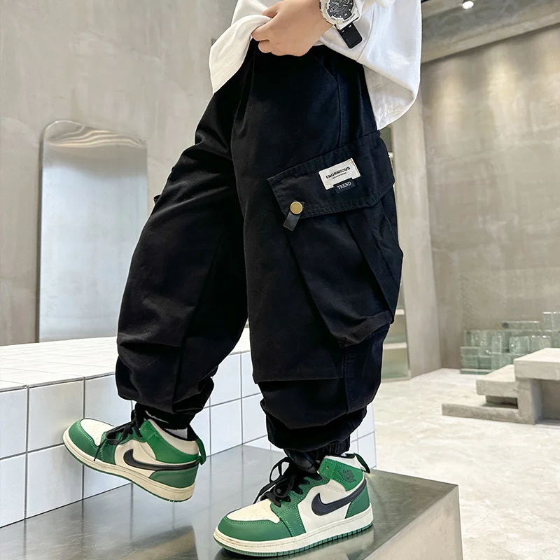 Children Casual Pants Boys Autumn Clothes Mid-large Size Spring Autumn Season Trendy Workwear Pants Cotton Mixed Fabric