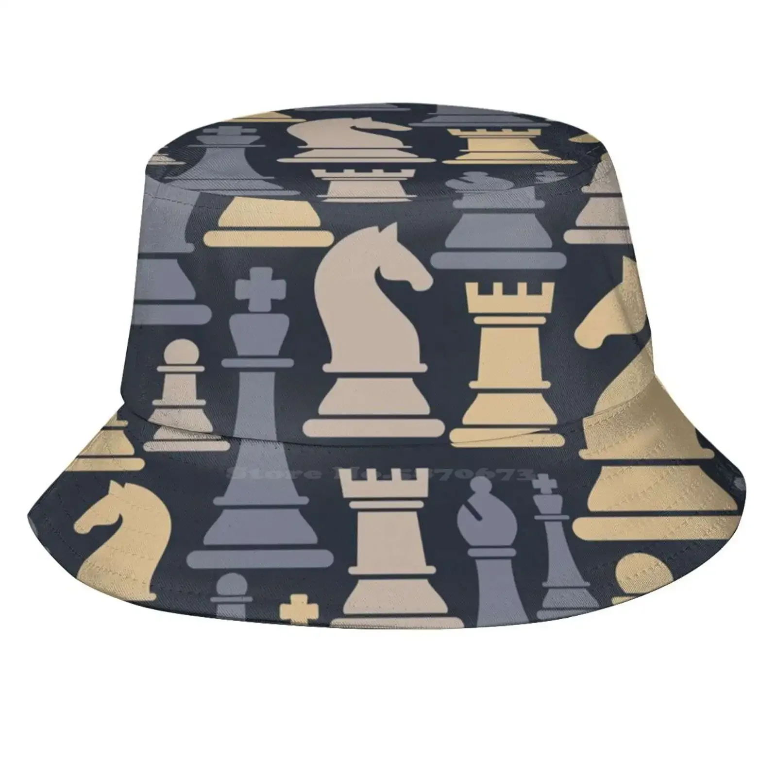 Game Of Chess Sun Cap Fisherman Hat Bucket Hats Chess Board King Queen Pieces Knight Pawn Rook Black White Sandralyleong