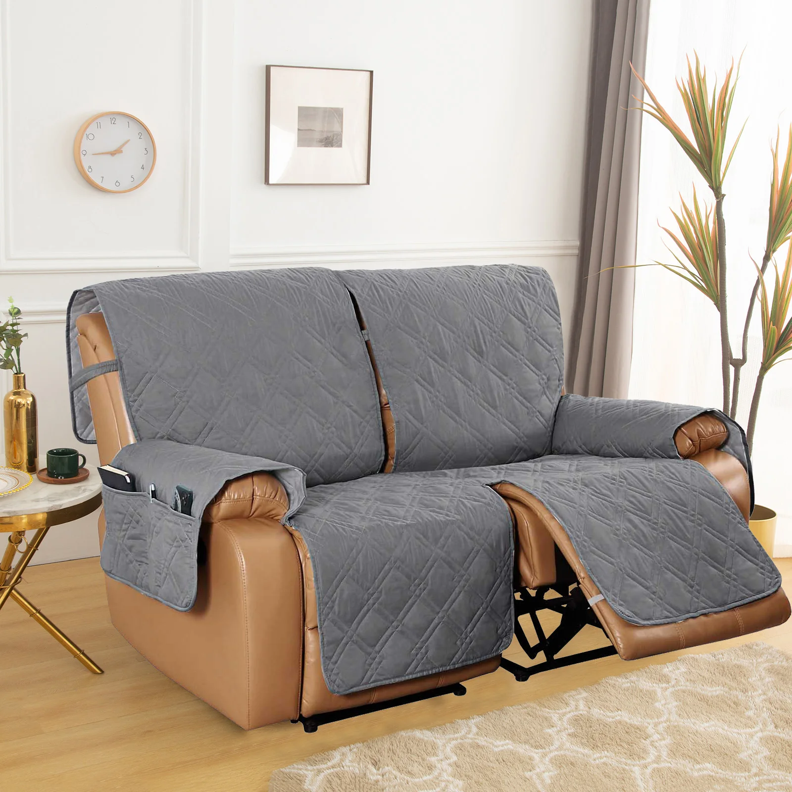 2 Seater Recliner Chair Cover Armchair Recliner Cover with Storage Loveseat Recliner Slipcover Washable Recliner Sofa Protector