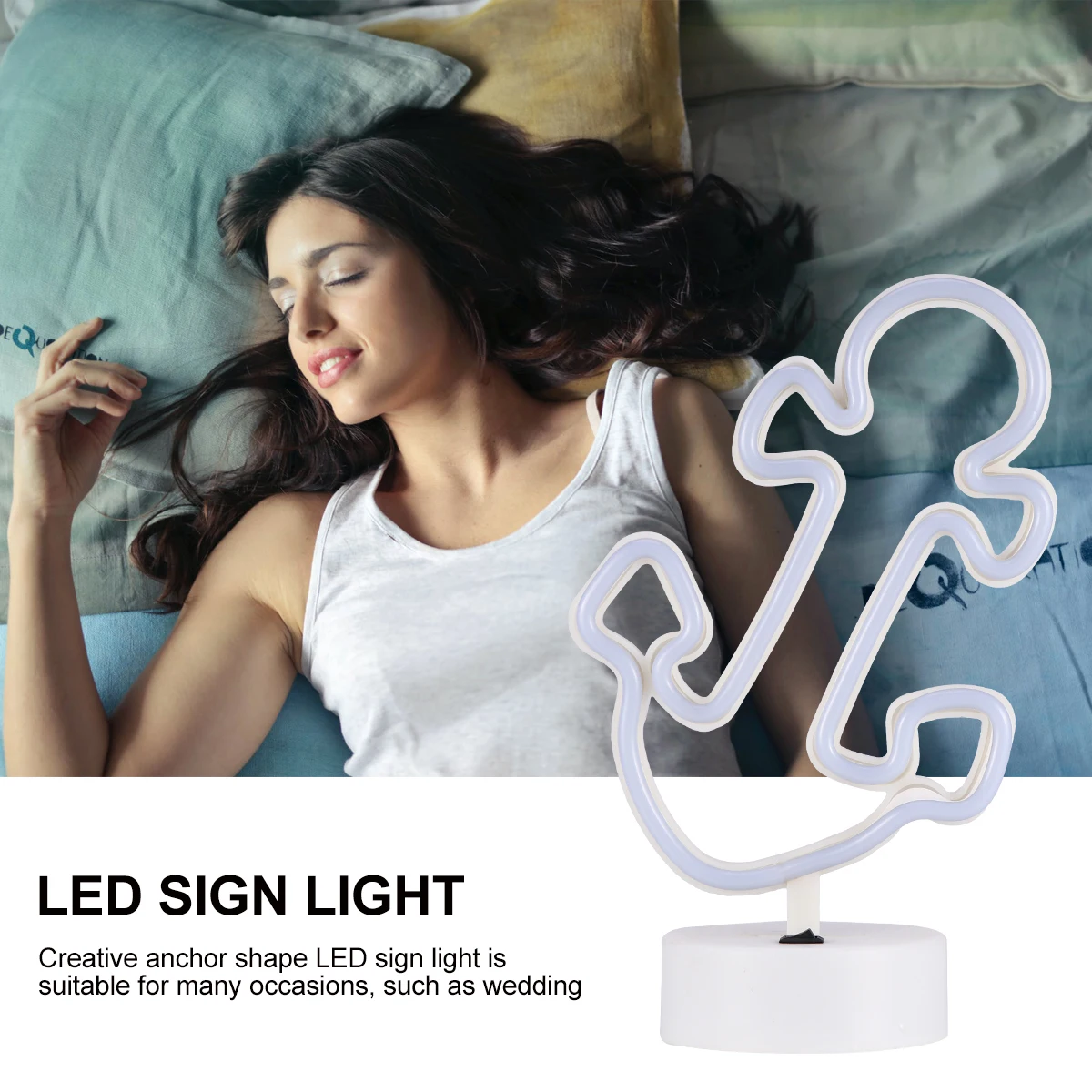 

1pc LED Sign Light Anchor Shape Design Night Light Round Base Neon Lamp Wall Art Decor Lamp for Home Party (without Whit