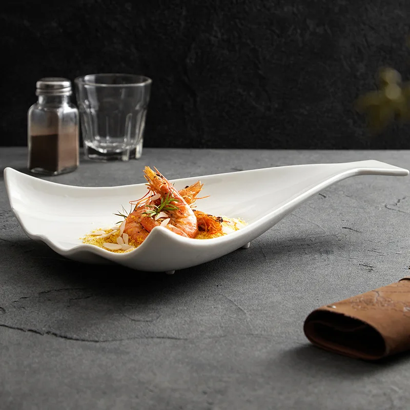 High End Fan-shape Shell Dumpling Plate,Commercial Chinese Hotel Featured Dish Bowl,Creative Ceramic Dining Plate Decor Ornament