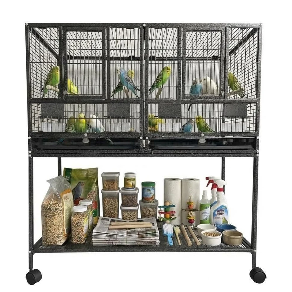 

Large Wrought Iron Bird Cage Spacious Flight Cage for Parrots,Cockatiels,African Grey, with Wooden Perches Stand, Slide-Out Tray